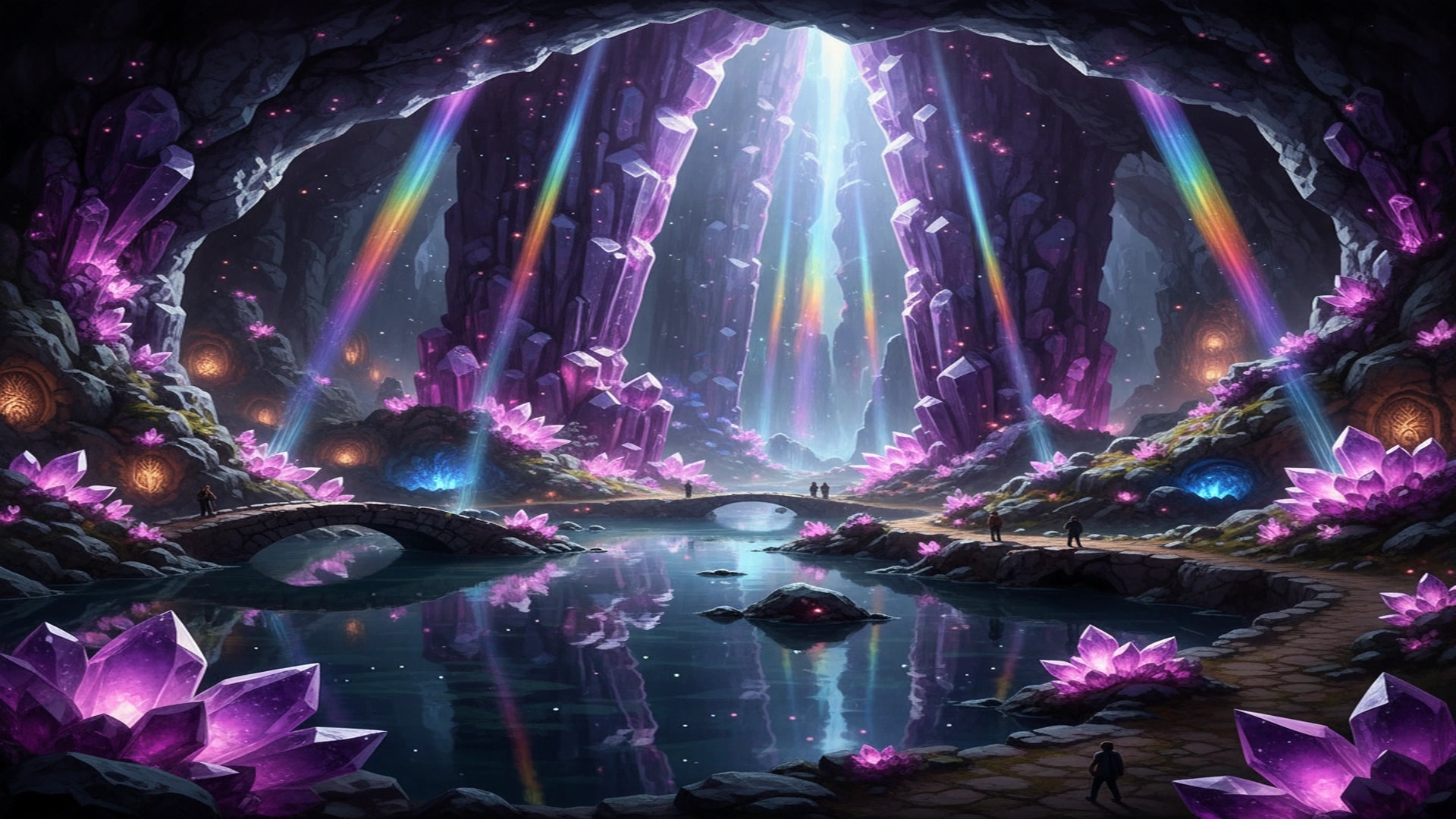 Massive crystal cave with rainbow prisms